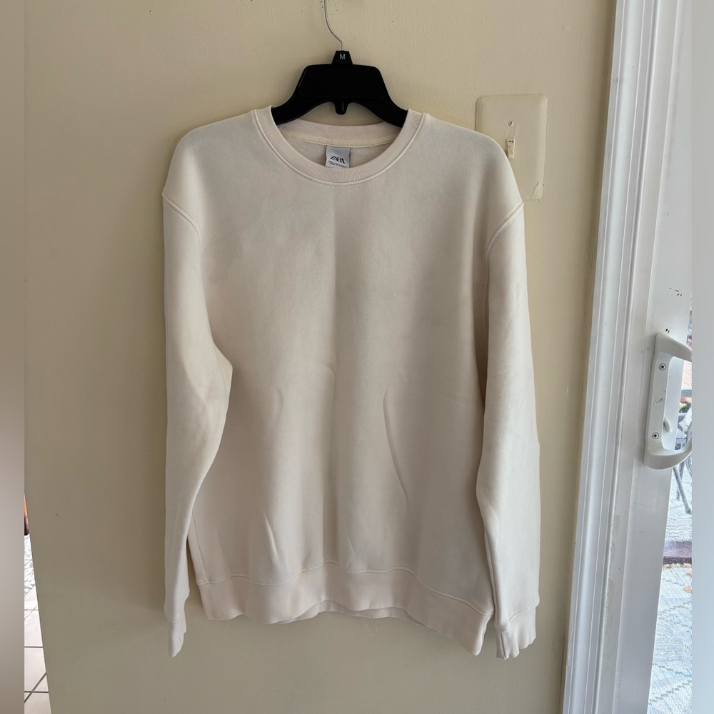 Zara Cream Crewneck Men's Sweater M size - Picture 4 of 10